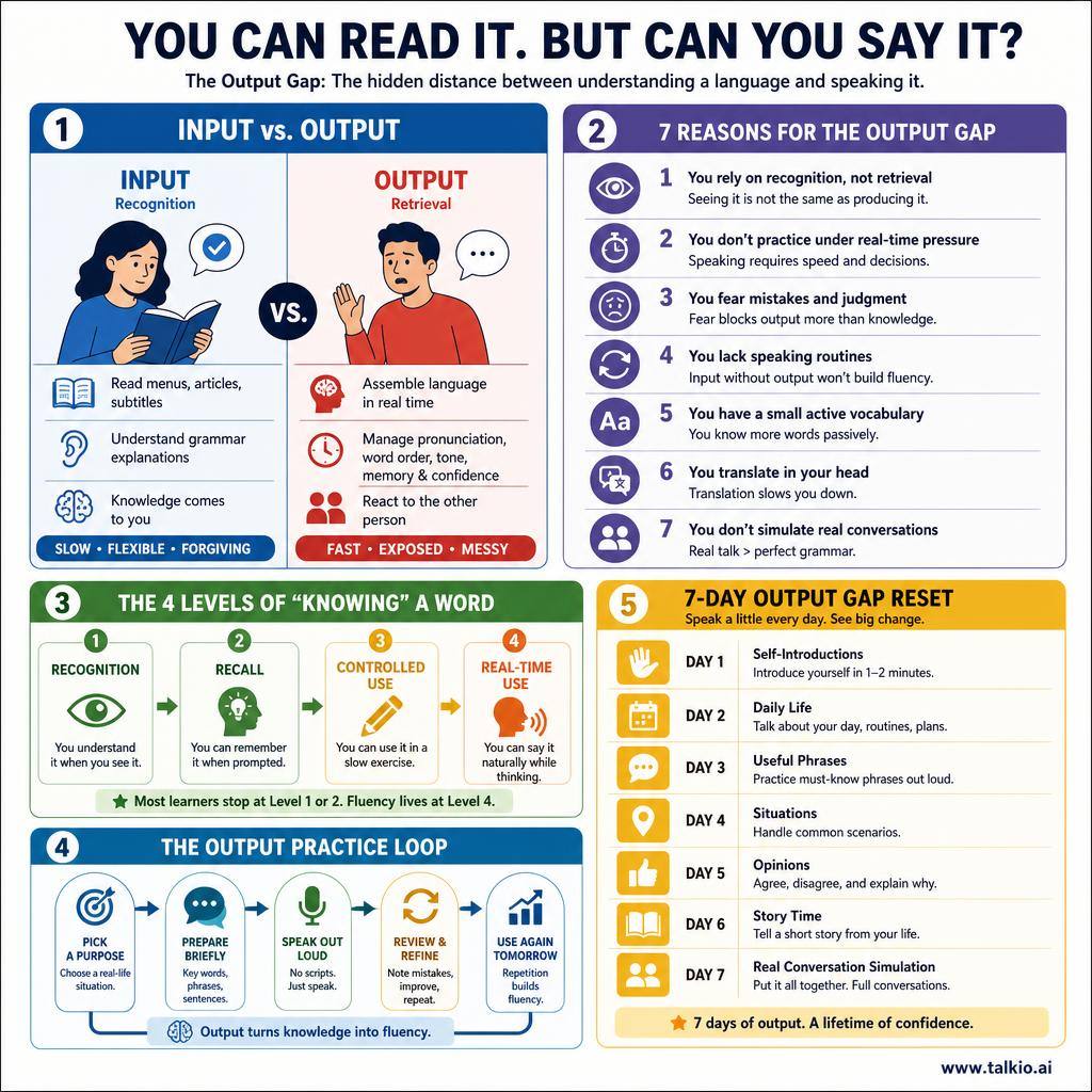 Why You Can Read a Language but Still Cannot Speak It: The Output Gap Most Learners Ignore — visual framework
