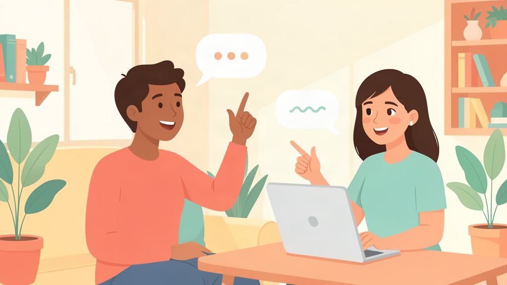 Adult language learner using a meaningful hand gesture while practising a new word